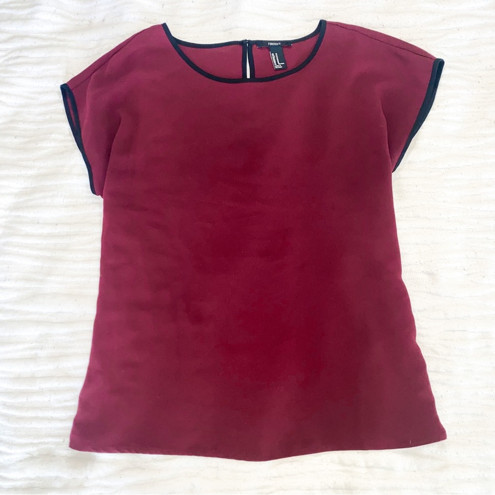 Medium Burgundy Business-Casual Blouse with Black Outlines